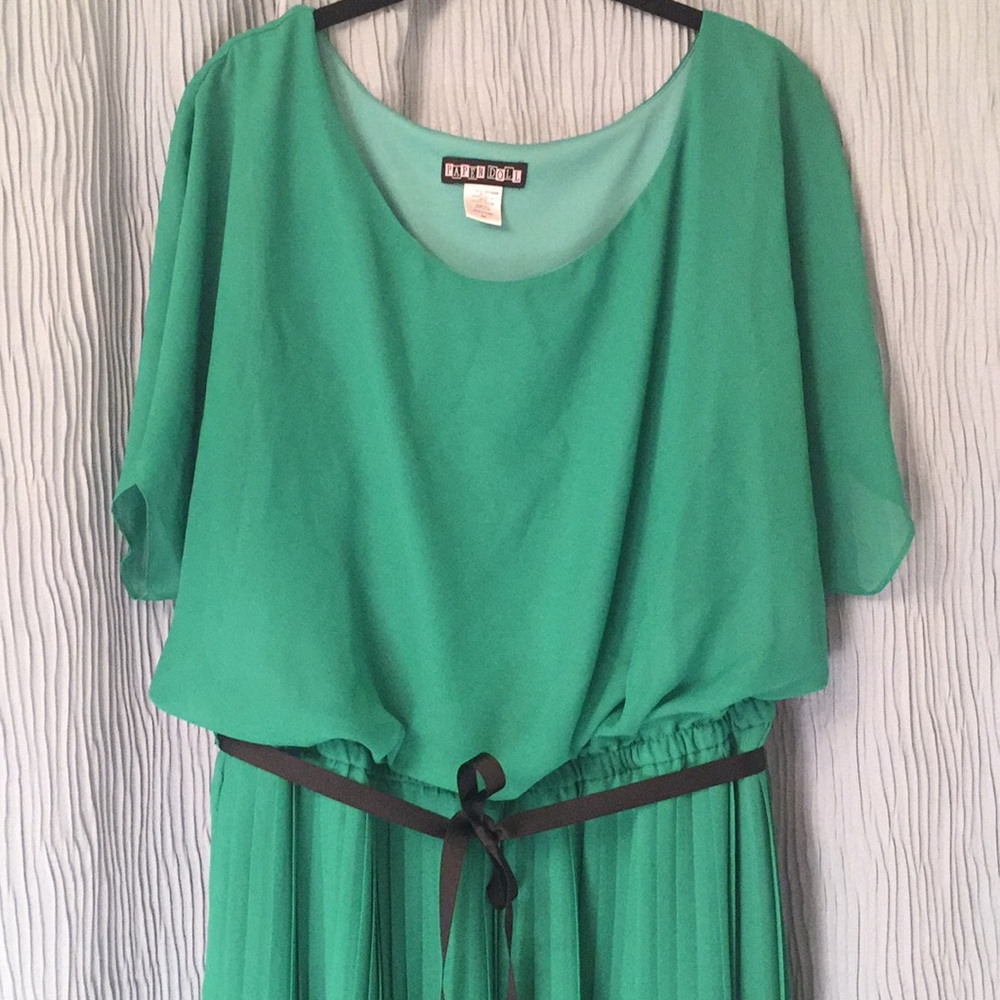 Bright green pleated-skirt dress